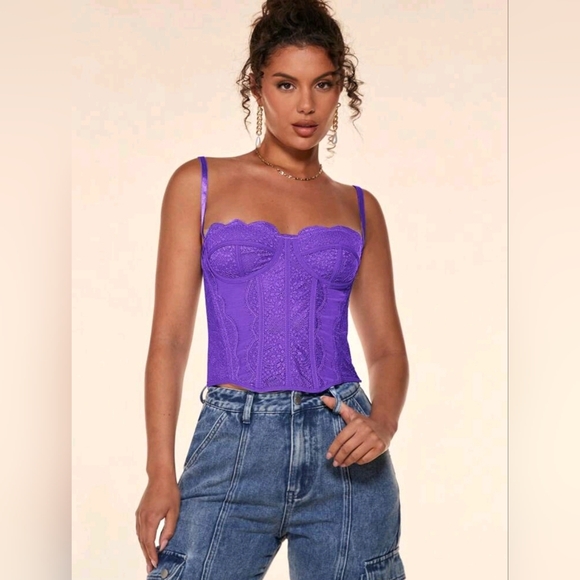 BAE Women's Solid Color Lace Splice Mesh Camisole Top - Picture 1 of 4